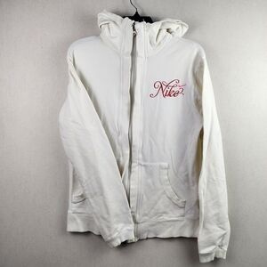 Nike Women’s L Script Logo White Full Zip Hoodie Sweatshirt Y2K Style